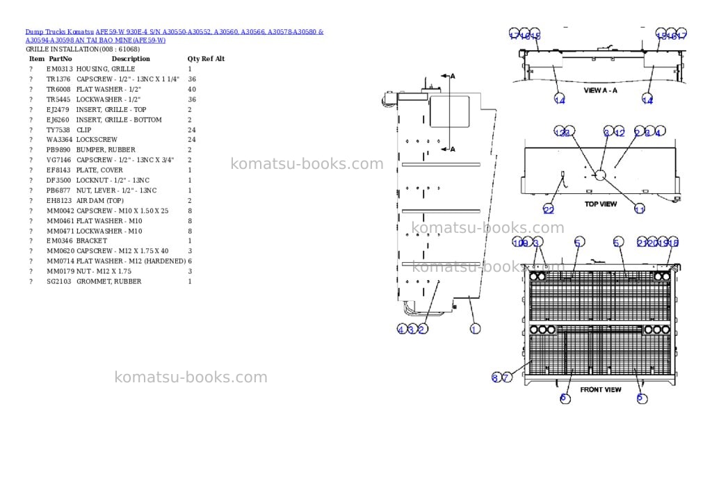 Komatsu afe59-w 930e-4 s/n a30550-a30552, a30560, a30566, a30578-a30580 & a30594-a30598 an tai bao mine Parts catalog cover Page 4