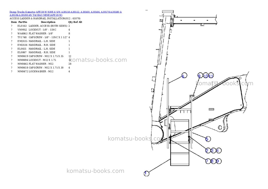 Komatsu afe59-w 930e-4 s/n a30550-a30552, a30560, a30566, a30578-a30580 & a30594-a30598 an tai bao mine Parts catalog cover Page 6