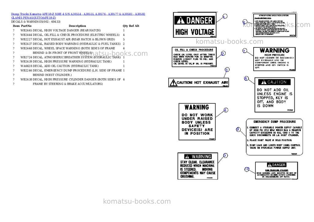 Komatsu afe59-z 930e-4 s/n a30554 - a30555, a30576 - a30577 & a30581 - a30582 glamis penasquito Parts catalog cover