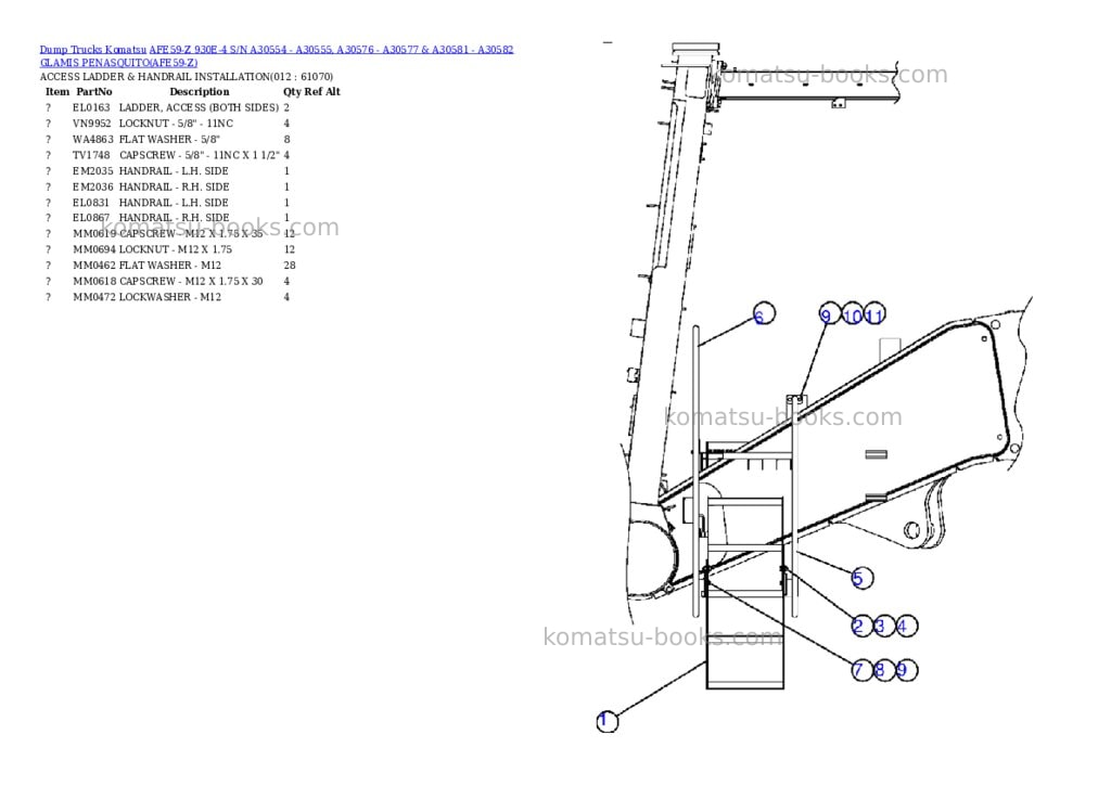 Komatsu afe59-z 930e-4 s/n a30554 - a30555, a30576 - a30577 & a30581 - a30582 glamis penasquito Parts catalog cover Page 6