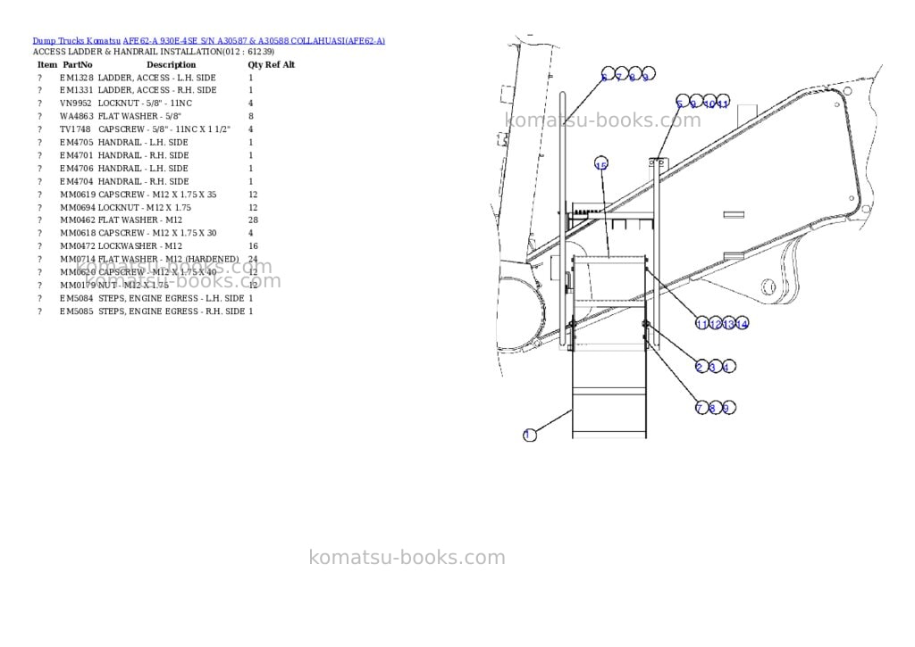 Komatsu afe62-a 930e-4se s/n a30587 & a30588 collahuasi Parts catalog cover Page 6