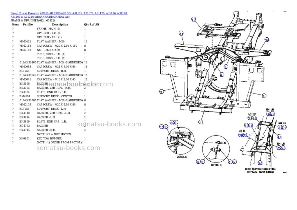 Komatsu afe62-ab 930e-4se s/n a31175, a31177, a31179, a31196, a31198, a31200 & a31216 sierra gorda Parts catalog cover Page 6