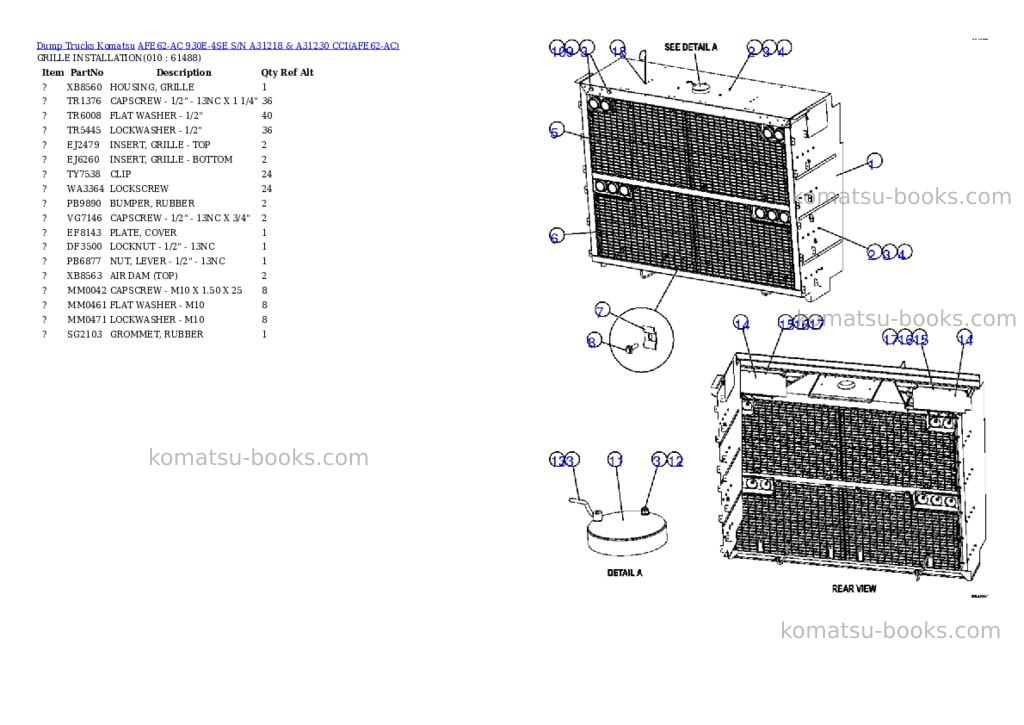 Komatsu afe62-ac 930e-4se s/n a31218 & a31230 cci Parts catalog cover Page 5 Komatsu afe62-ac 930e-4se s/n a31218 & a31230 cci Parts catalog cover Page 5