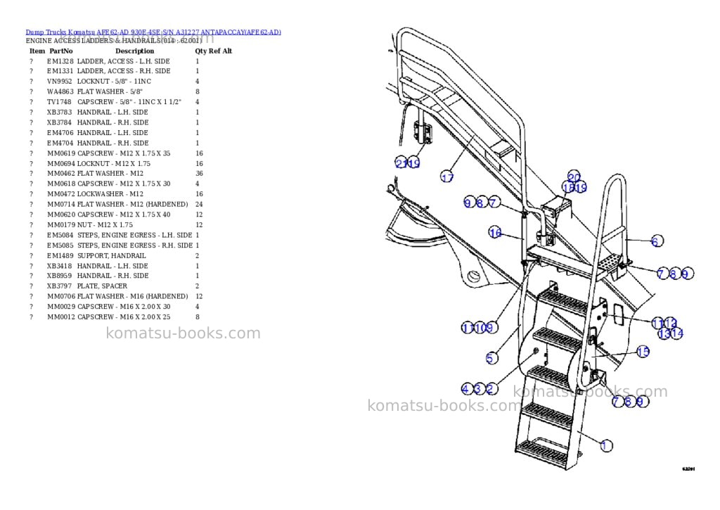 Komatsu afe62-ad 930e-4se s/n a31227 antapaccay Parts catalog cover