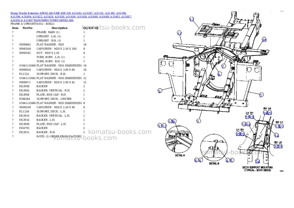 Komatsu afe62-ah 930e-4se s/n a31285, a31287, a31331, a31392, a31394, a31396, a31404, a31422, a31424, a31426, a31456, a31458, a31460, a31468, a31481, a31487, a31495 & a31497 radomiro tomic Parts catalog cover Page 4