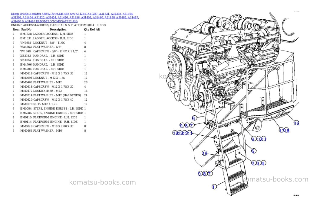 Komatsu afe62-ah 930e-4se s/n a31285, a31287, a31331, a31392, a31394, a31396, a31404, a31422, a31424, a31426, a31456, a31458, a31460, a31468, a31481, a31487, a31495 & a31497 radomiro tomic Parts catalog cover Page 5