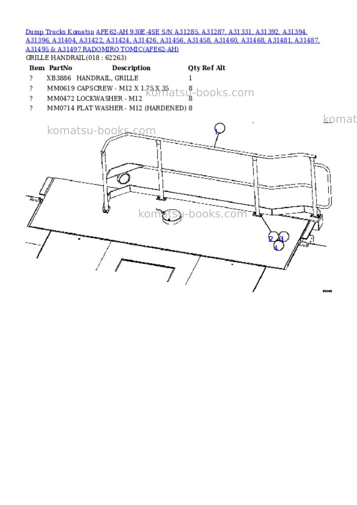 Komatsu afe62-ah 930e-4se s/n a31285, a31287, a31331, a31392, a31394, a31396, a31404, a31422, a31424, a31426, a31456, a31458, a31460, a31468, a31481, a31487, a31495 & a31497 radomiro tomic Parts catalog cover Page 7
