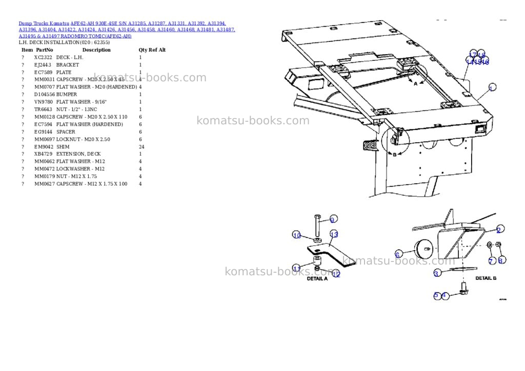 Komatsu afe62-ah 930e-4se s/n a31285, a31287, a31331, a31392, a31394, a31396, a31404, a31422, a31424, a31426, a31456, a31458, a31460, a31468, a31481, a31487, a31495 & a31497 radomiro tomic Parts catalog cover Page 8
