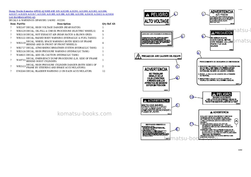 Komatsu afe62-aj 930e-4se s/n a31289, a31291, a31300, a31302, a31304, a31327, a31329, a31357, a31359, a31369, a31386, a31388, a31390, a31410, a31412 & a31414 las bambas Parts catalog cover