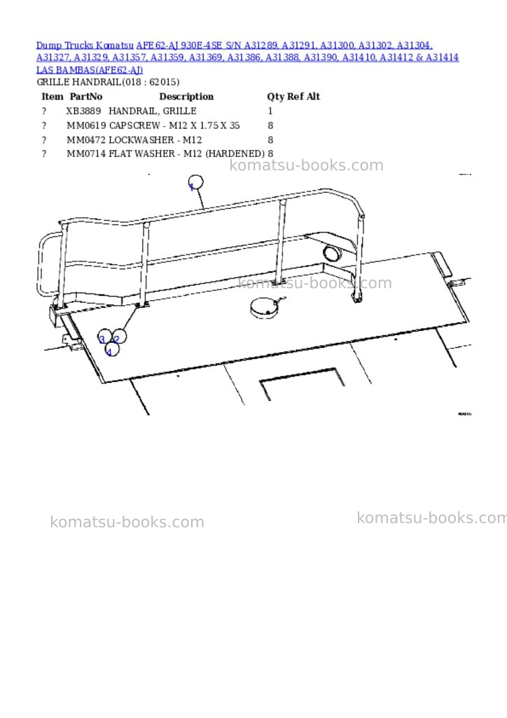 Komatsu afe62-aj 930e-4se s/n a31289, a31291, a31300, a31302, a31304, a31327, a31329, a31357, a31359, a31369, a31386, a31388, a31390, a31410, a31412 & a31414 las bambas Parts catalog cover Page 9