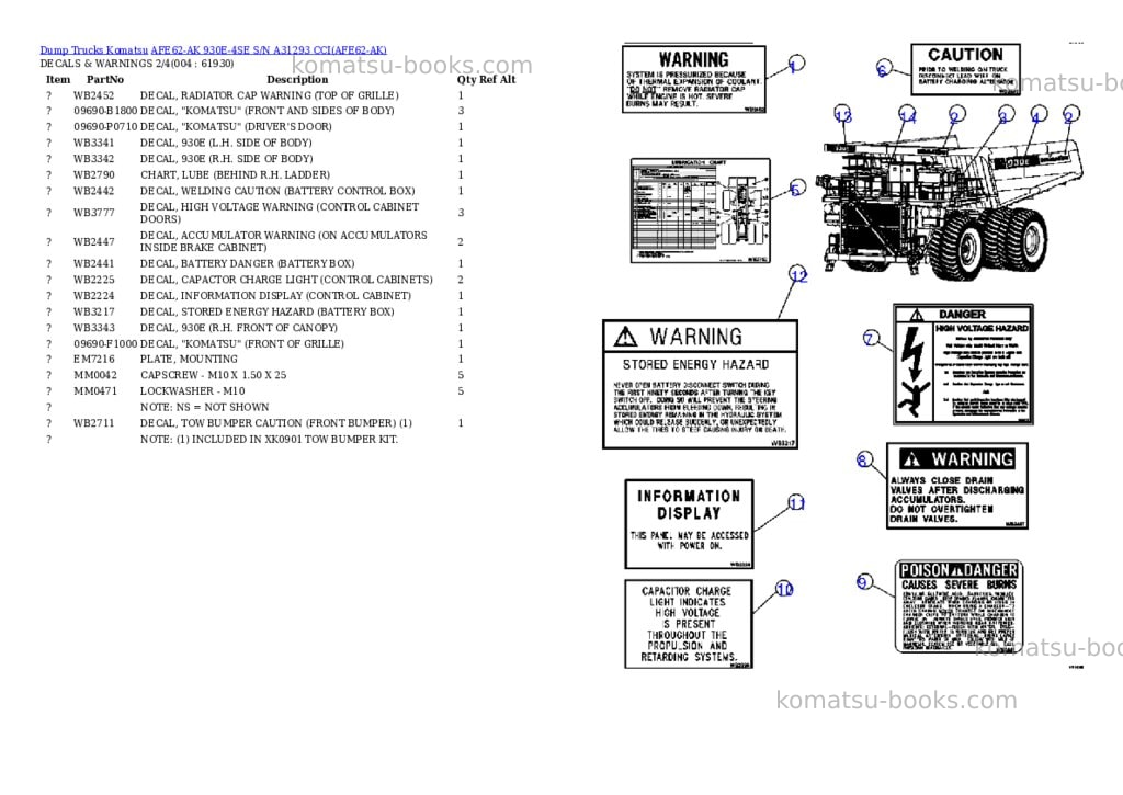 Komatsu afe62-ak 930e-4se s/n a31293 cci Parts catalog cover Page 2