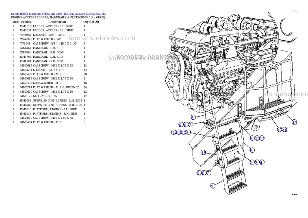 Komatsu afe62-ak 930e-4se s/n a31293 cci Parts catalog cover Page 7