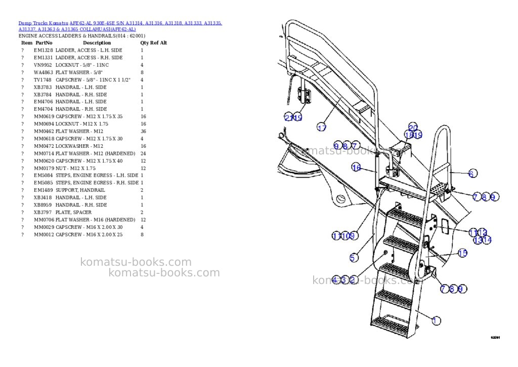 Komatsu afe62-al 930e-4se s/n a31314, a31316, a31318, a31333, a31335, a31337, a31363 & a31365 collahuasi Parts catalog cover Page 7
