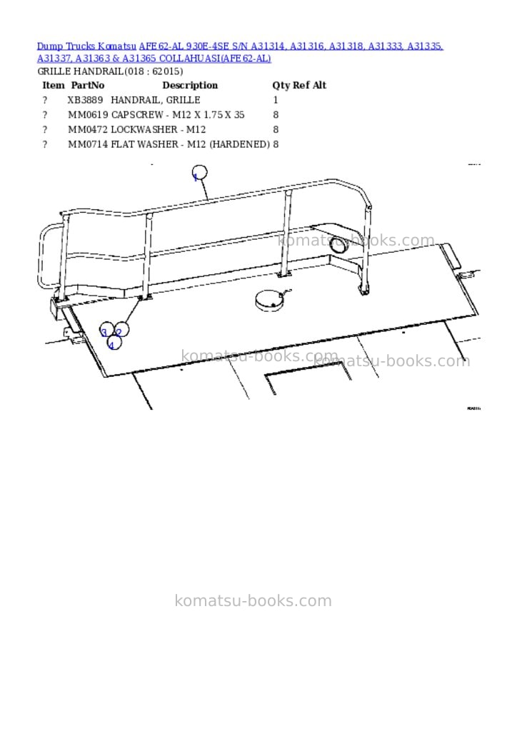 Komatsu afe62-al 930e-4se s/n a31314, a31316, a31318, a31333, a31335, a31337, a31363 & a31365 collahuasi Parts catalog cover Page 9