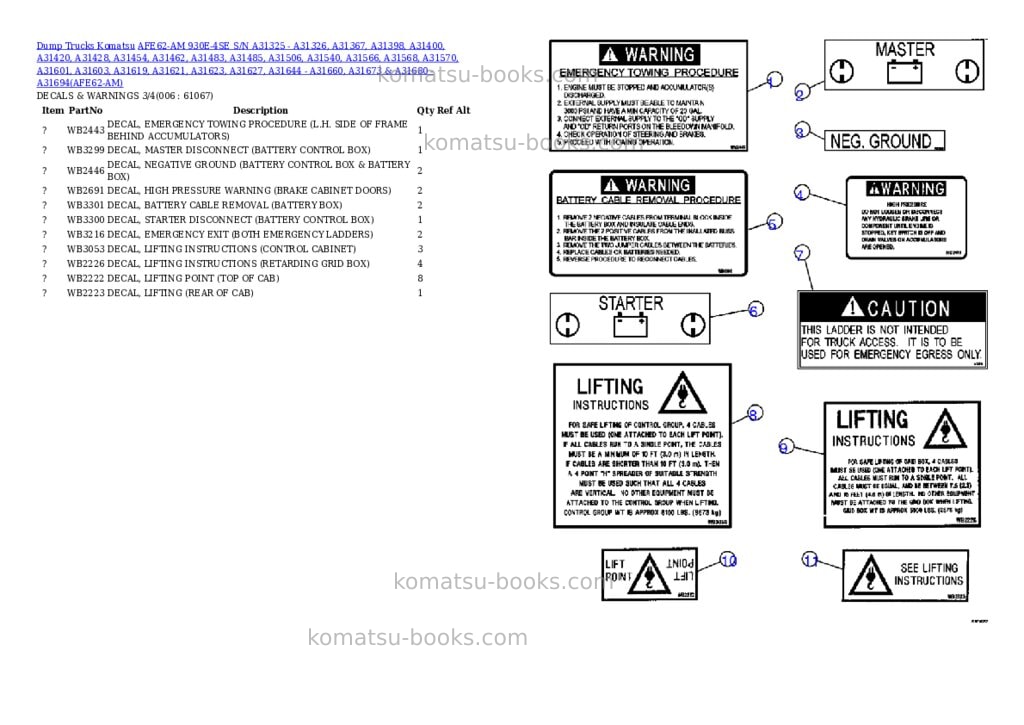Komatsu afe62-am 930e-4se s/n a31325 - a31326, a31367, a31398, a31400, a31420, a31428, a31454, a31462, a31483, a31485, a31506, a31540, a31566, a31568, a31570, a31601, a31603, a31619, a31621, a31623, a31627, a31644 - a31660, a31673 & a31680 - a31694 bingham canyon Parts catalog cover Page 3 Komatsu afe62-am 930e-4se s/n a31325 - a31326, a31367, a31398, a31400, a31420, a31428, a31454, a31462, a31483, a31485, a31506, a31540, a31566, a31568, a31570, a31601, a31603, a31619, a31621, a31623, a31627, a31644 - a31660, a31673 & a31680 - a31694 bingham canyon Parts catalog cover Page 3