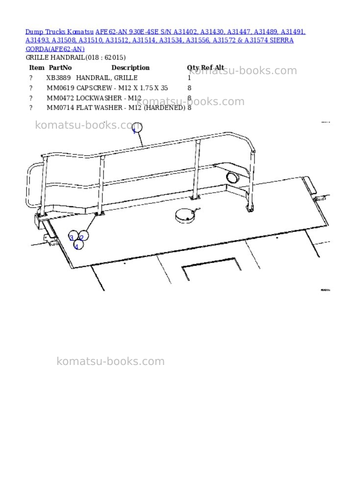 Komatsu afe62-an 930e-4se s/n a31402, a31430, a31447, a31489, a31491, a31493, a31508, a31510, a31512, a31514, a31534, a31556, a31572 & a31574 sierra gorda Parts catalog cover Page 9 Komatsu afe62-an 930e-4se s/n a31402, a31430, a31447, a31489, a31491, a31493, a31508, a31510, a31512, a31514, a31534, a31556, a31572 & a31574 sierra gorda Parts catalog cover Page 9