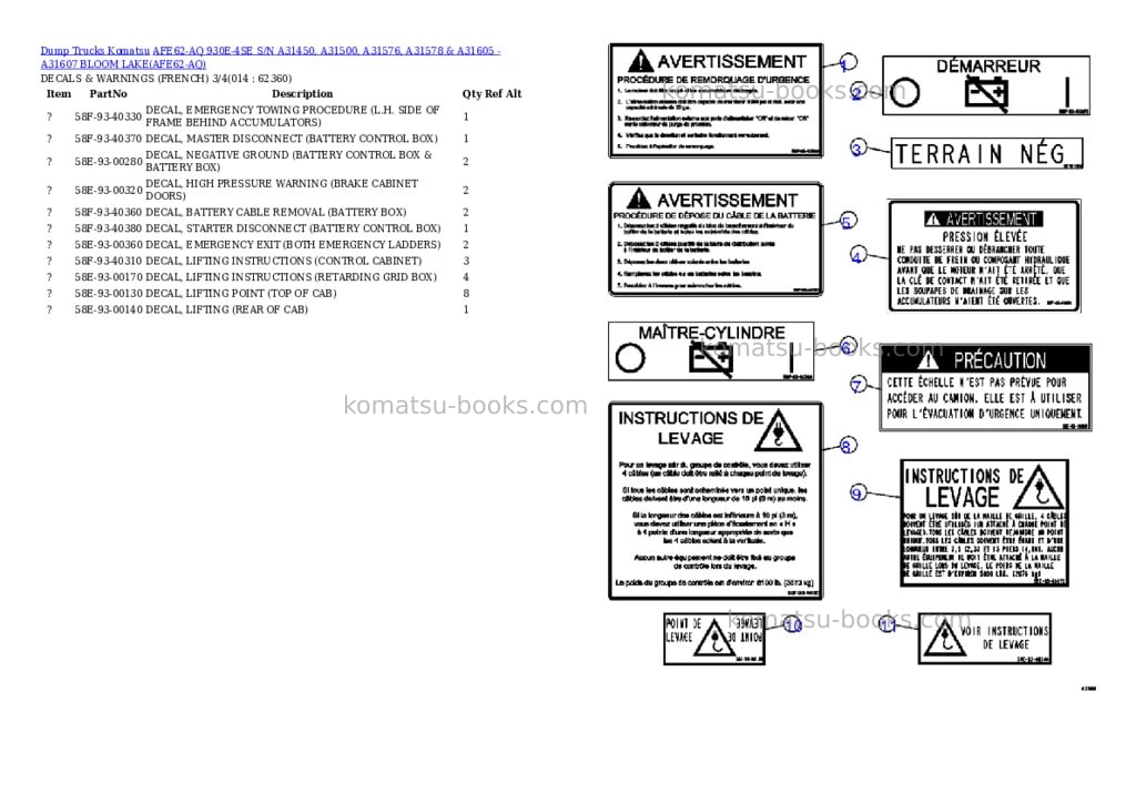 Komatsu afe62-aq 930e-4se s/n a31450, a31500, a31576, a31578 & a31605 - a31607 bloom lake Parts catalog cover Page 7