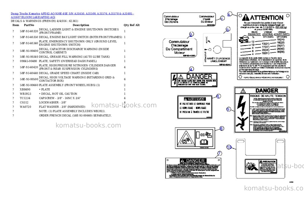 Komatsu afe62-aq 930e-4se s/n a31450, a31500, a31576, a31578 & a31605 - a31607 bloom lake Parts catalog cover Page 8