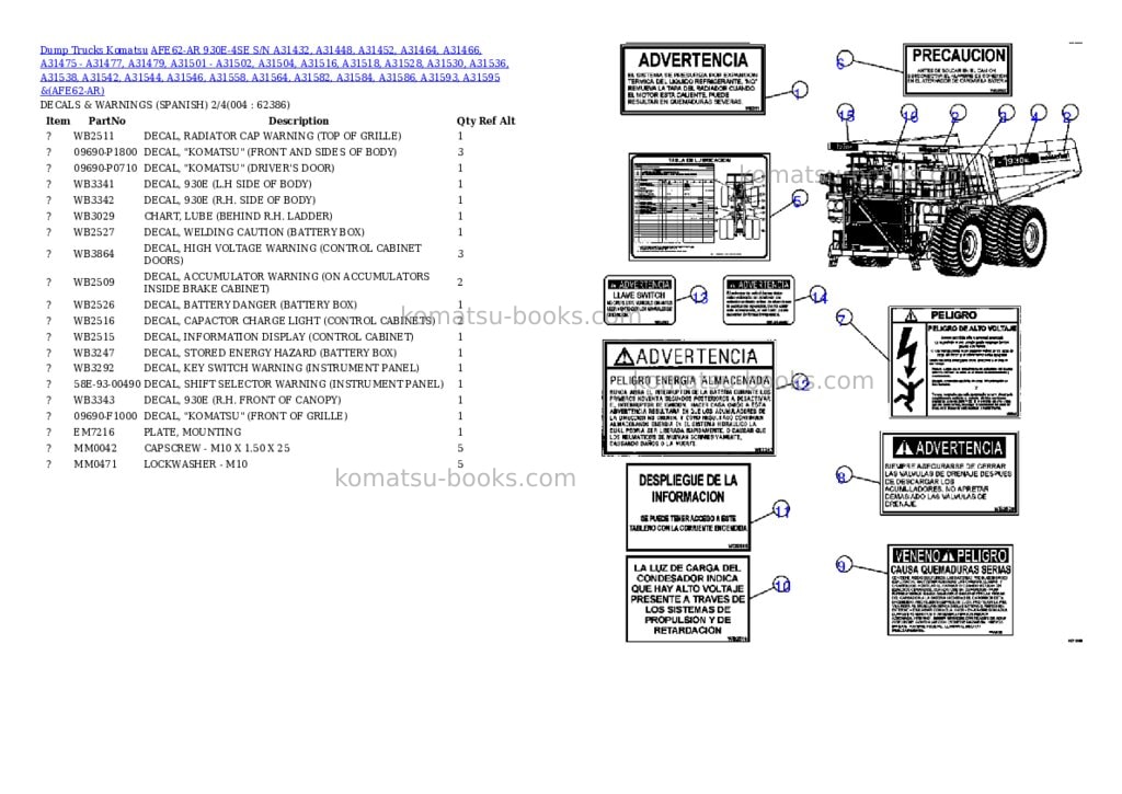 Komatsu afe62-ar 930e-4se s/n a31432, a31448, a31452, a31464, a31466, a31475 - a31477, a31479, a31501 - a31502, a31504, a31516, a31518, a31528, a31530, a31536, a31538, a31542, a31544, a31546, a31558, a31564, a31582, a31584, a31586, a31593, a31595 & a31597 antamina Parts catalog cover Page 2 Komatsu afe62-ar 930e-4se s/n a31432, a31448, a31452, a31464, a31466, a31475 - a31477, a31479, a31501 - a31502, a31504, a31516, a31518, a31528, a31530, a31536, a31538, a31542, a31544, a31546, a31558, a31564, a31582, a31584, a31586, a31593, a31595 & a31597 antamina Parts catalog cover Page 2