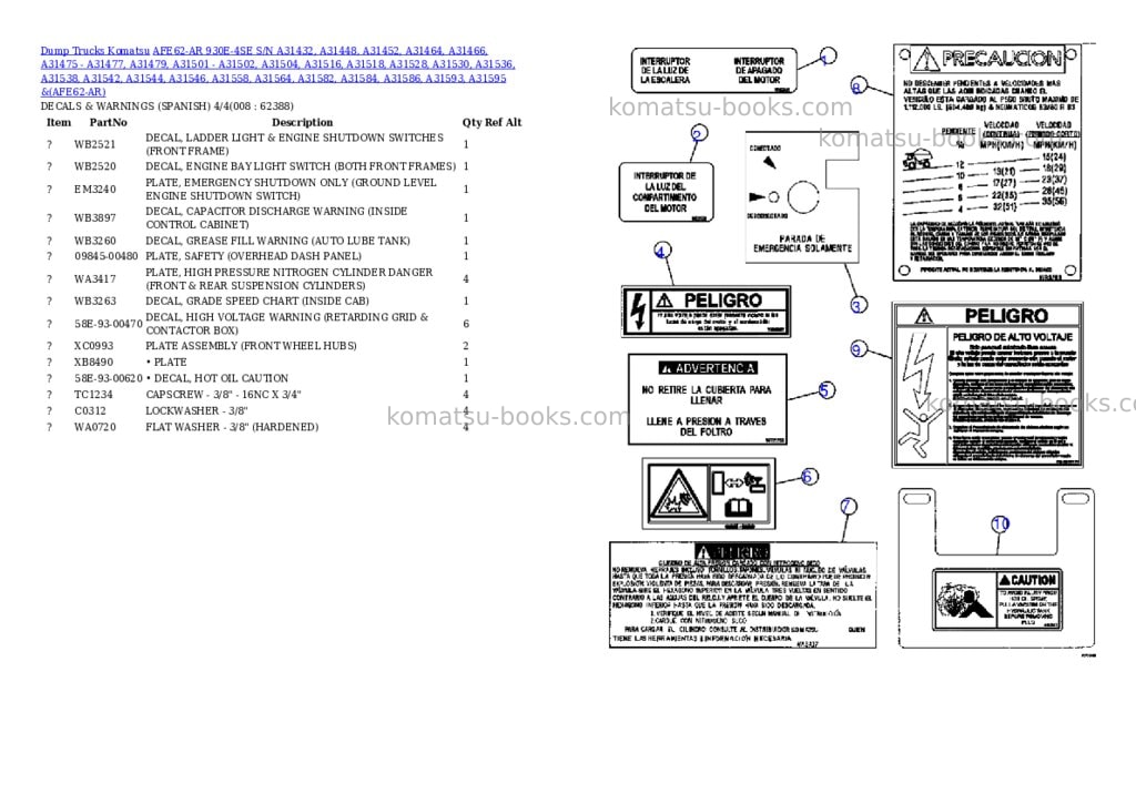 Komatsu afe62-ar 930e-4se s/n a31432, a31448, a31452, a31464, a31466, a31475 - a31477, a31479, a31501 - a31502, a31504, a31516, a31518, a31528, a31530, a31536, a31538, a31542, a31544, a31546, a31558, a31564, a31582, a31584, a31586, a31593, a31595 & a31597 antamina Parts catalog cover Page 4 Komatsu afe62-ar 930e-4se s/n a31432, a31448, a31452, a31464, a31466, a31475 - a31477, a31479, a31501 - a31502, a31504, a31516, a31518, a31528, a31530, a31536, a31538, a31542, a31544, a31546, a31558, a31564, a31582, a31584, a31586, a31593, a31595 & a31597 antamina Parts catalog cover Page 4