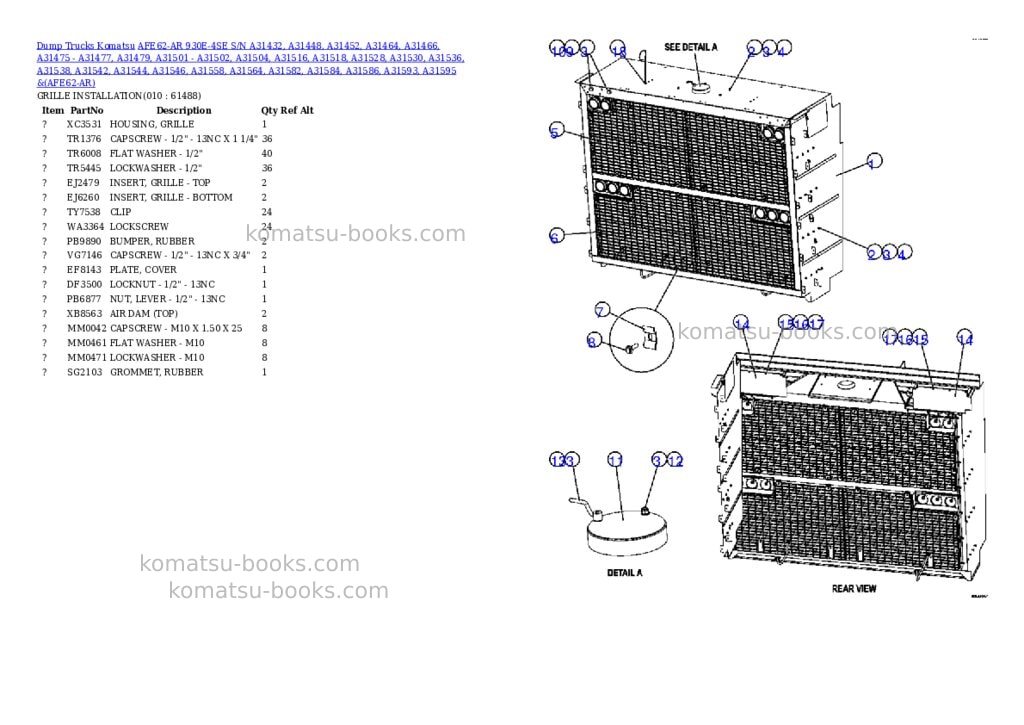 Komatsu afe62-ar 930e-4se s/n a31432, a31448, a31452, a31464, a31466, a31475 - a31477, a31479, a31501 - a31502, a31504, a31516, a31518, a31528, a31530, a31536, a31538, a31542, a31544, a31546, a31558, a31564, a31582, a31584, a31586, a31593, a31595 & a31597 antamina Parts catalog cover Page 5 Komatsu afe62-ar 930e-4se s/n a31432, a31448, a31452, a31464, a31466, a31475 - a31477, a31479, a31501 - a31502, a31504, a31516, a31518, a31528, a31530, a31536, a31538, a31542, a31544, a31546, a31558, a31564, a31582, a31584, a31586, a31593, a31595 & a31597 antamina Parts catalog cover Page 5