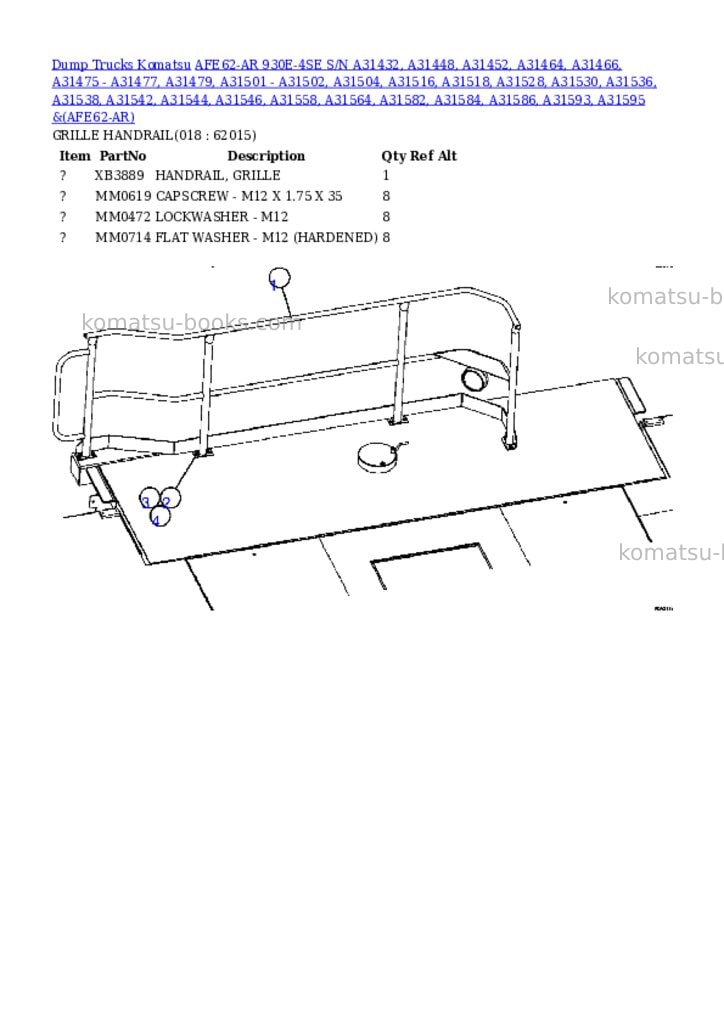 Komatsu afe62-ar 930e-4se s/n a31432, a31448, a31452, a31464, a31466, a31475 - a31477, a31479, a31501 - a31502, a31504, a31516, a31518, a31528, a31530, a31536, a31538, a31542, a31544, a31546, a31558, a31564, a31582, a31584, a31586, a31593, a31595 & a31597 antamina Parts catalog cover Page 9 Komatsu afe62-ar 930e-4se s/n a31432, a31448, a31452, a31464, a31466, a31475 - a31477, a31479, a31501 - a31502, a31504, a31516, a31518, a31528, a31530, a31536, a31538, a31542, a31544, a31546, a31558, a31564, a31582, a31584, a31586, a31593, a31595 & a31597 antamina Parts catalog cover Page 9