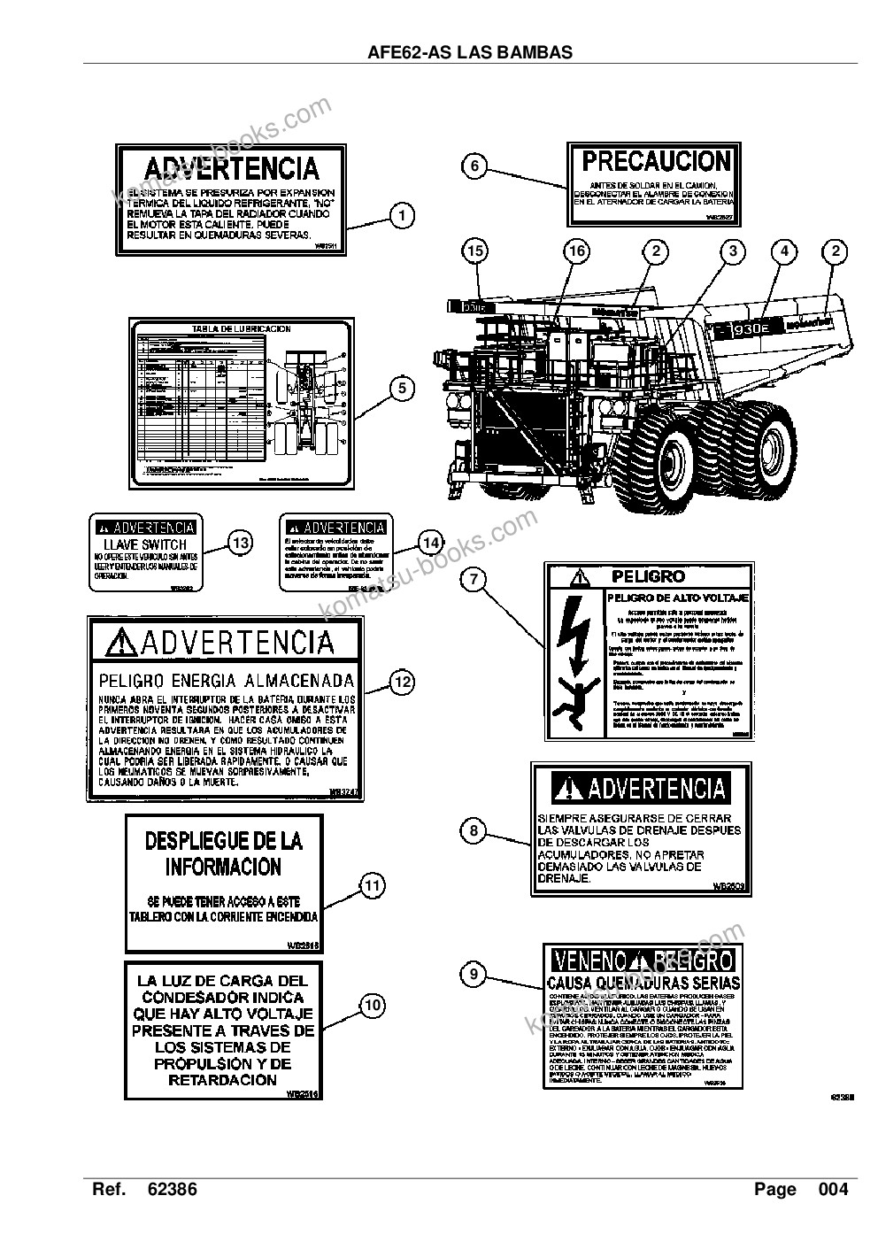 Komatsu afe62-as 930e-4se s/n a31548, a31550, a31560 & a31562 las bambas Parts catalog cover Page 6 Komatsu afe62-as 930e-4se s/n a31548, a31550, a31560 & a31562 las bambas Parts catalog cover Page 6