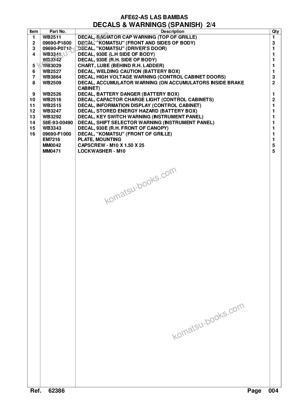 Komatsu afe62-as 930e-4se s/n a31548, a31550, a31560 & a31562 las bambas Parts catalog cover Page 7 Komatsu afe62-as 930e-4se s/n a31548, a31550, a31560 & a31562 las bambas Parts catalog cover Page 7