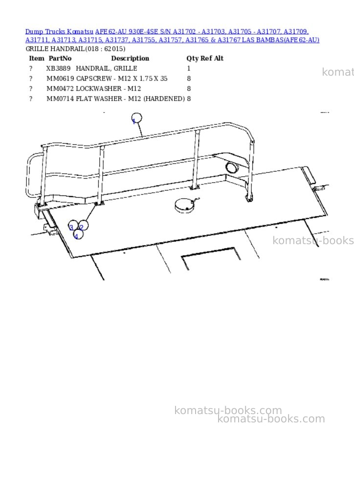 Komatsu afe62-au 930e-4se s/n a31702 - a31703, a31705 - a31707, a31709, a31711, a31713, a31715, a31737, a31755, a31757, a31765 & a31767 las bambas Parts catalog cover Page 9 Komatsu afe62-au 930e-4se s/n a31702 - a31703, a31705 - a31707, a31709, a31711, a31713, a31715, a31737, a31755, a31757, a31765 & a31767 las bambas Parts catalog cover Page 9