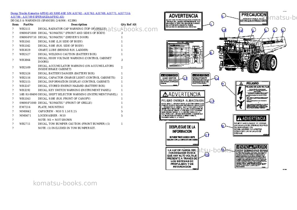 Komatsu afe62-ax 930e-4se s/n a31762 - a31763, a31769, a31771, a31773 & a31786 - a31789 esperanza Parts catalog cover Page 2