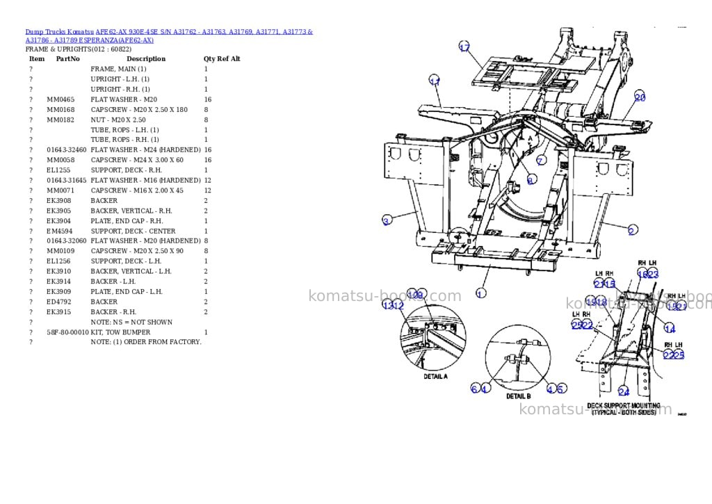 Komatsu afe62-ax 930e-4se s/n a31762 - a31763, a31769, a31771, a31773 & a31786 - a31789 esperanza Parts catalog cover Page 6