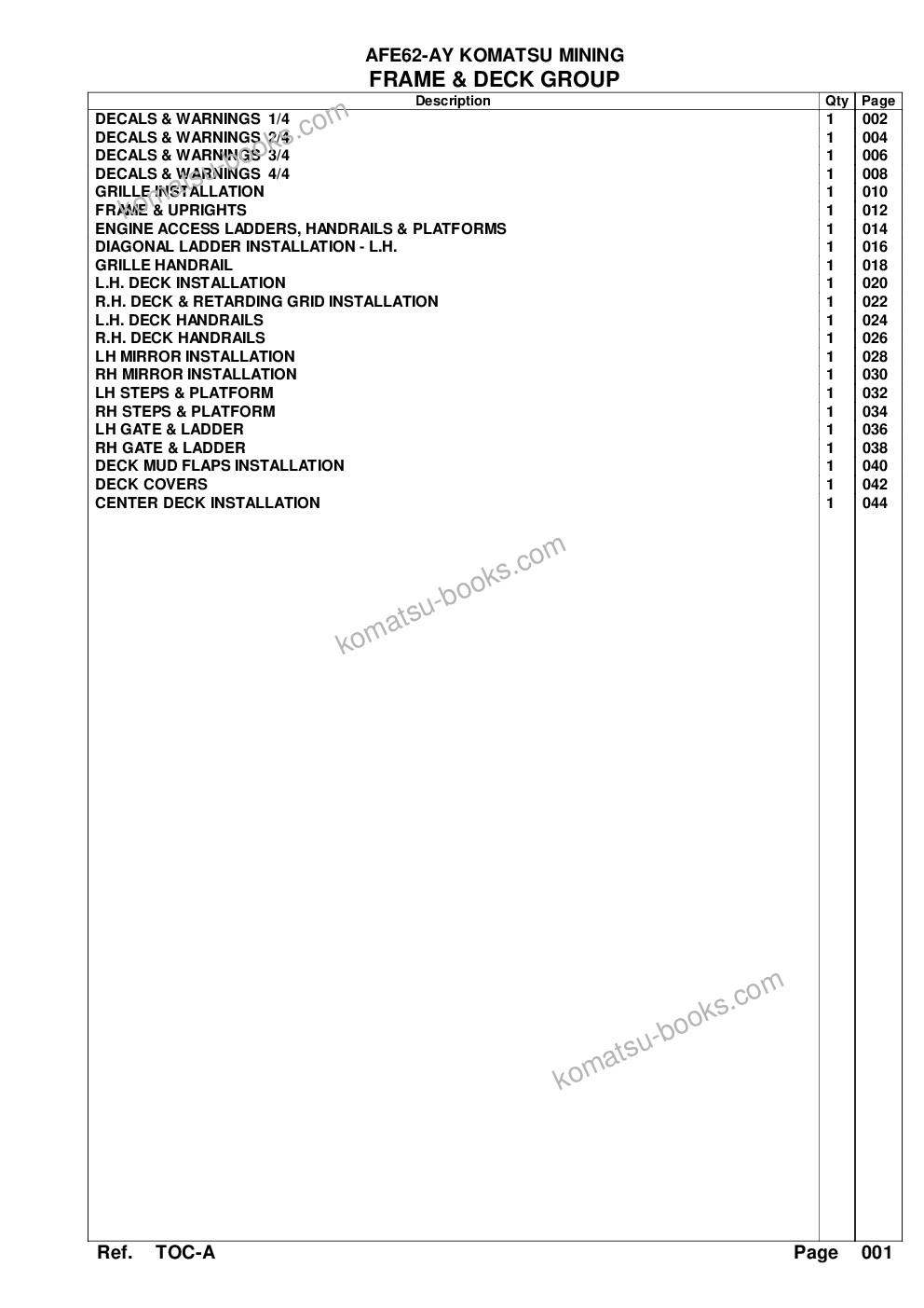 Komatsu afe62-ay 930e-4se s/n a31772 cliffs michigan operations Parts catalog cover Page 3