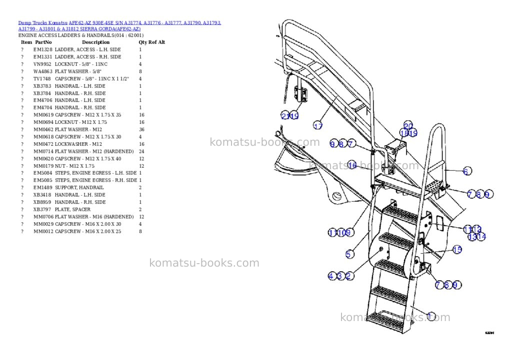 Komatsu afe62-az 930e-4se s/n a31774, a31776 - a31777, a31790, a31793, a31799 - a31801 & a31812 sierra gorda Parts catalog cover Page 7