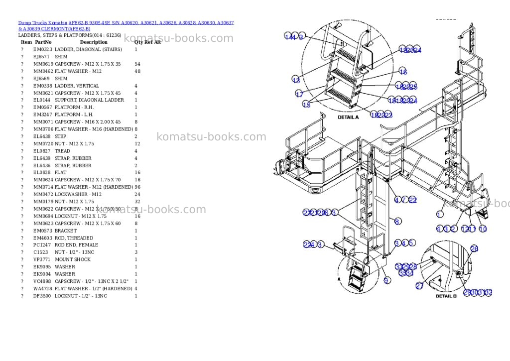 Komatsu afe62-b 930e-4se s/n a30620, a30621, a30626, a30628, a30630, a30637 & a30639 clermont Parts catalog cover Page 7
