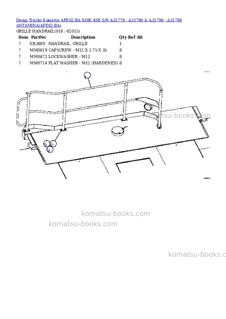 Komatsu afe62-ba 930e-4se s/n a31778 - a31780 & a31796 - a31798 antamina Parts catalog cover Page 9 Komatsu afe62-ba 930e-4se s/n a31778 - a31780 & a31796 - a31798 antamina Parts catalog cover Page 9