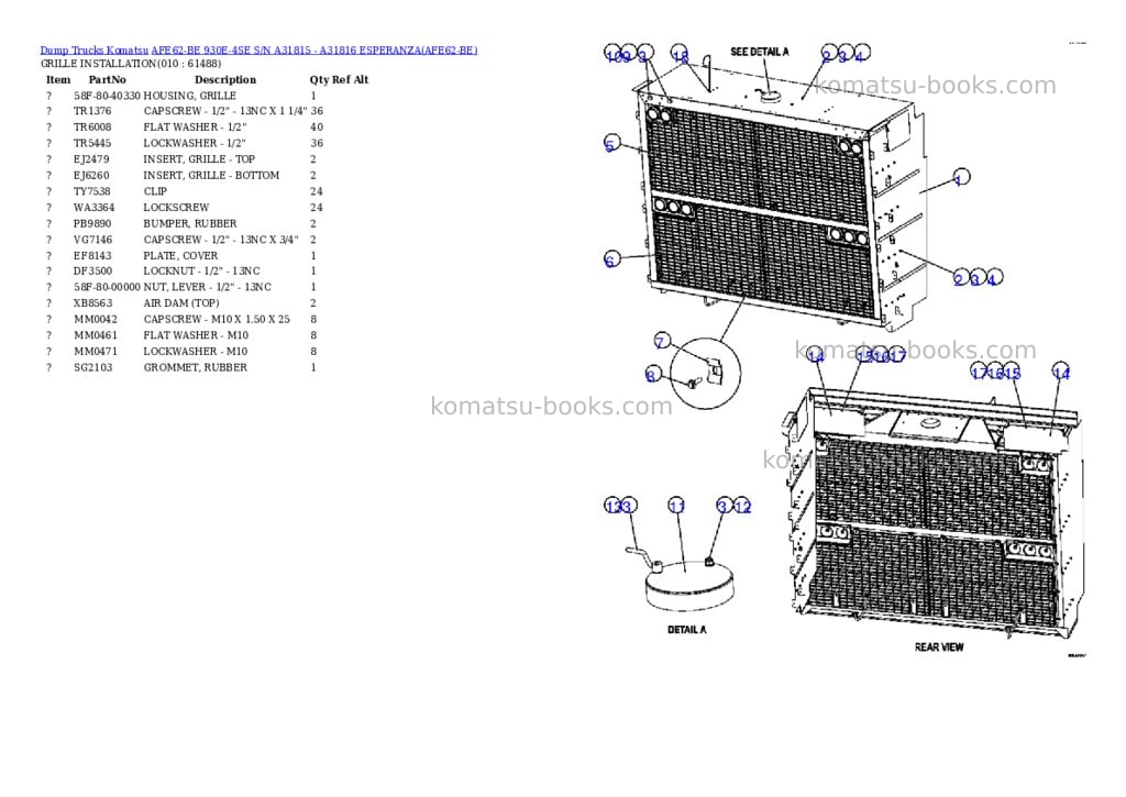 Komatsu afe62-be 930e-4se s/n a31815 - a31816 esperanza Parts catalog cover Page 5 Komatsu afe62-be 930e-4se s/n a31815 - a31816 esperanza Parts catalog cover Page 5