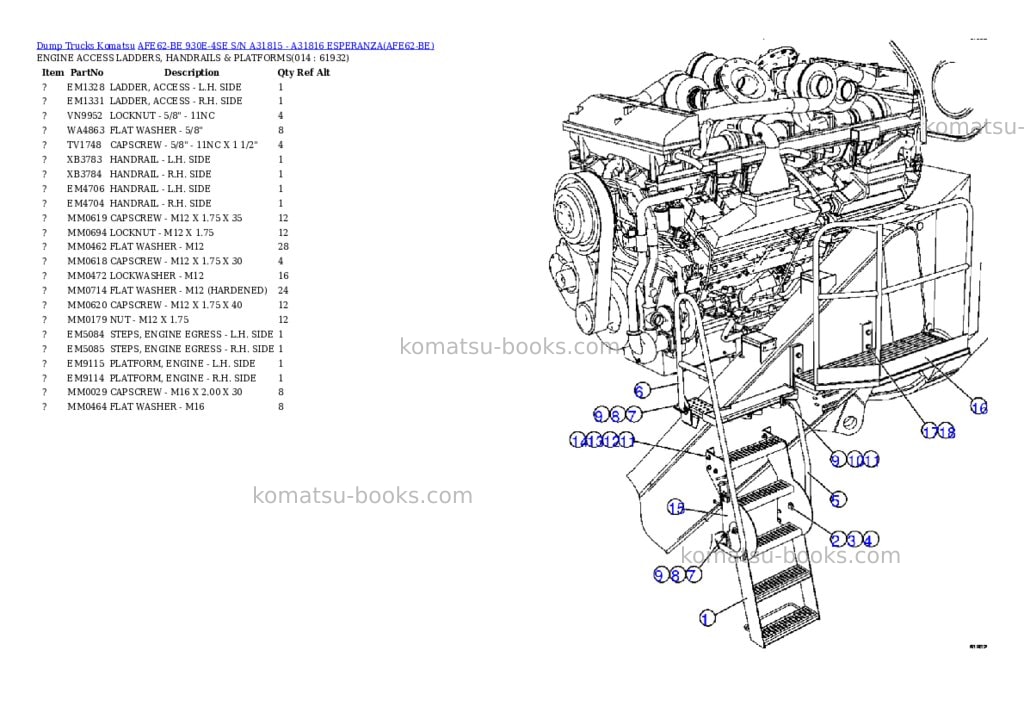 Komatsu afe62-be 930e-4se s/n a31815 - a31816 esperanza Parts catalog cover Page 7 Komatsu afe62-be 930e-4se s/n a31815 - a31816 esperanza Parts catalog cover Page 7