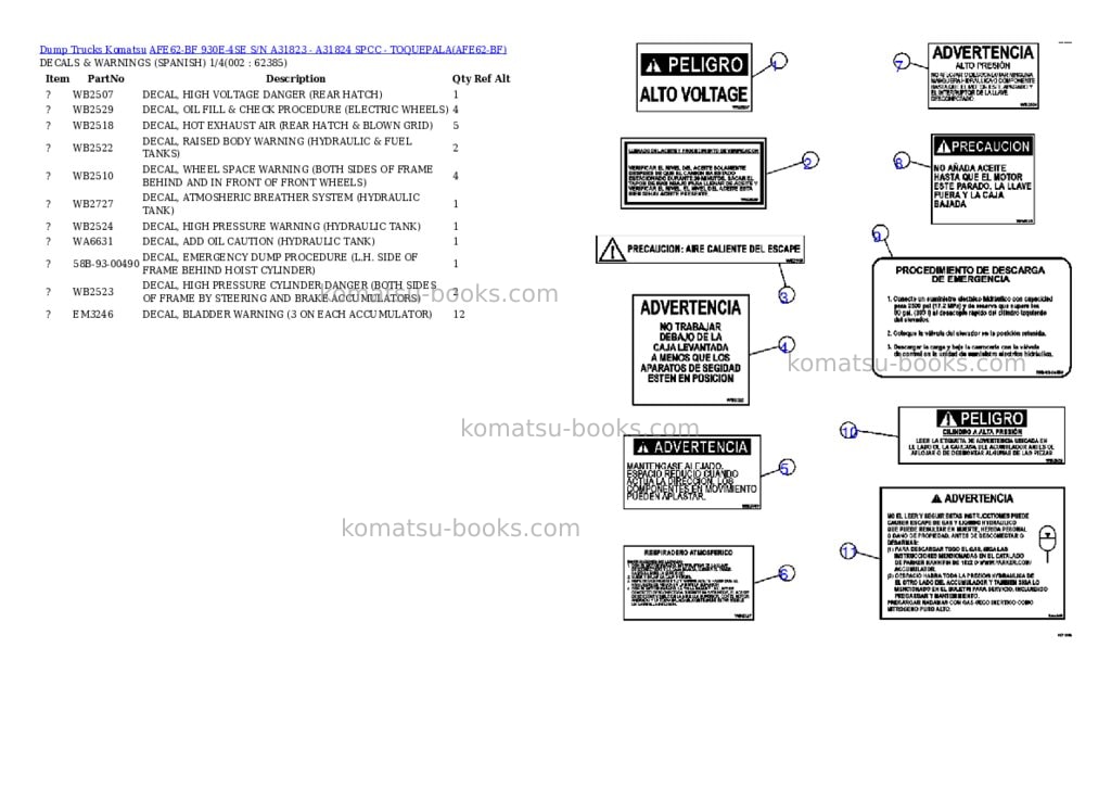 Komatsu afe62-bf 930e-4se s/n a31823 - a31824 spcc - toquepala Parts catalog cover