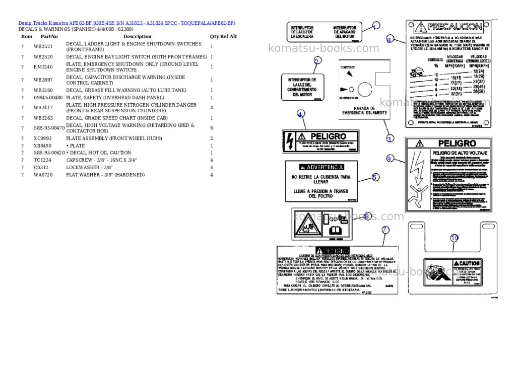 Komatsu afe62-bf 930e-4se s/n a31823 - a31824 spcc - toquepala Parts catalog cover Page 4