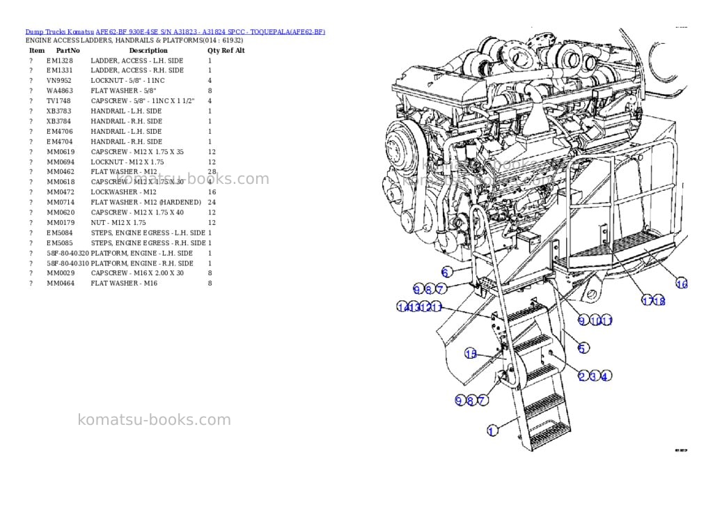 Komatsu afe62-bf 930e-4se s/n a31823 - a31824 spcc - toquepala Parts catalog cover Page 7