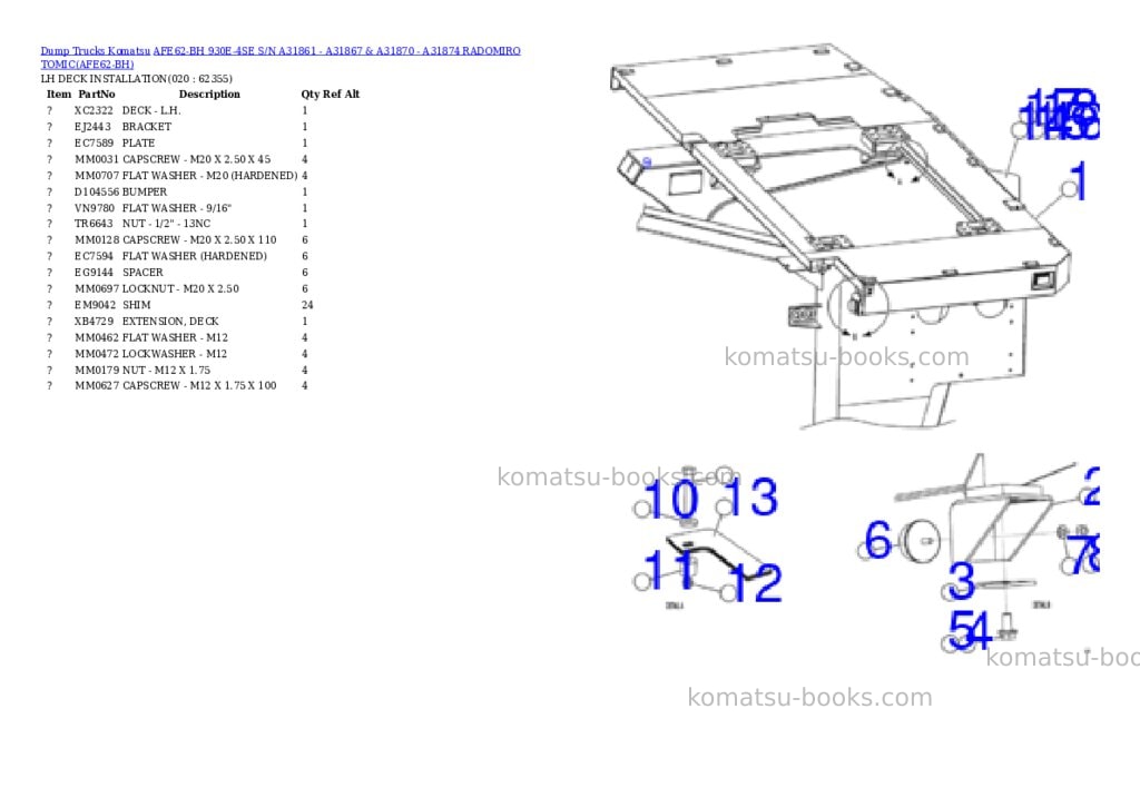 Komatsu afe62-bh 930e-4se s/n a31861 - a31867 & a31870 - a31874 radomiro tomic Parts catalog cover Page 10