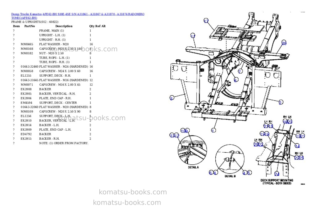 Komatsu afe62-bh 930e-4se s/n a31861 - a31867 & a31870 - a31874 radomiro tomic Parts catalog cover Page 6