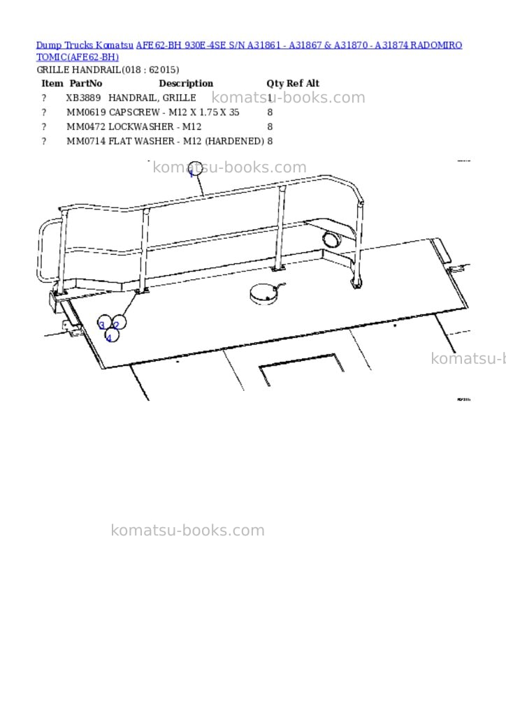 Komatsu afe62-bh 930e-4se s/n a31861 - a31867 & a31870 - a31874 radomiro tomic Parts catalog cover Page 9