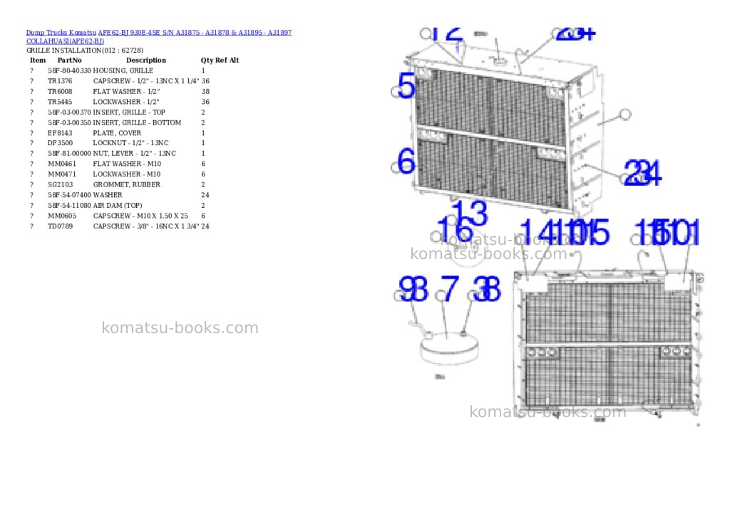 Komatsu afe62-bj 930e-4se s/n a31875 - a31878 & a31895 - a31897 collahuasi Parts catalog cover Page 6 Komatsu afe62-bj 930e-4se s/n a31875 - a31878 & a31895 - a31897 collahuasi Parts catalog cover Page 6