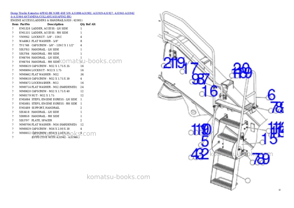 Komatsu afe62-bk 930e-4se s/n a31898-a31902, a31919-a31927, a31941-a31942 & a31946 antamina/collahuasi Parts catalog cover Page 10