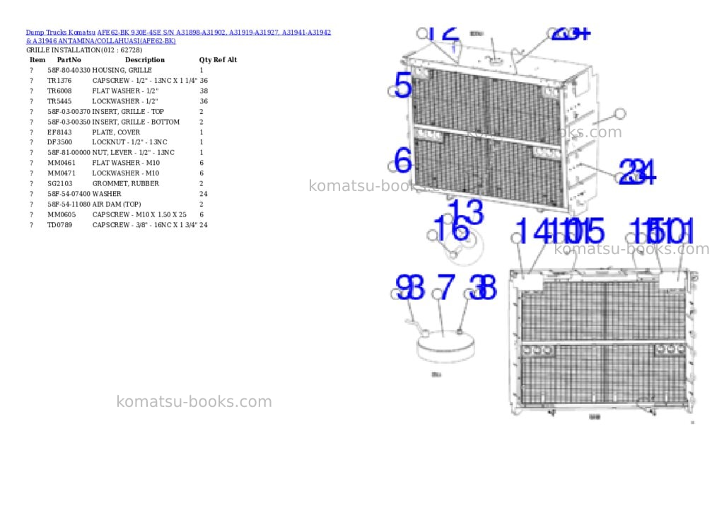 Komatsu afe62-bk 930e-4se s/n a31898-a31902, a31919-a31927, a31941-a31942 & a31946 antamina/collahuasi Parts catalog cover Page 6