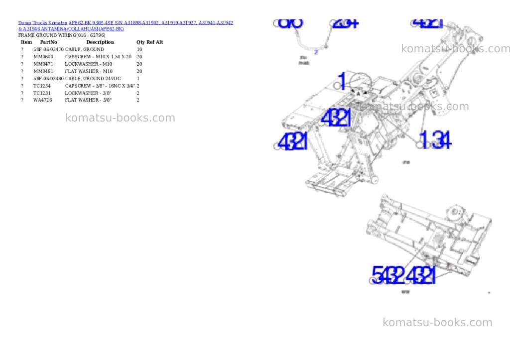 Komatsu afe62-bk 930e-4se s/n a31898-a31902, a31919-a31927, a31941-a31942 & a31946 antamina/collahuasi Parts catalog cover Page 8