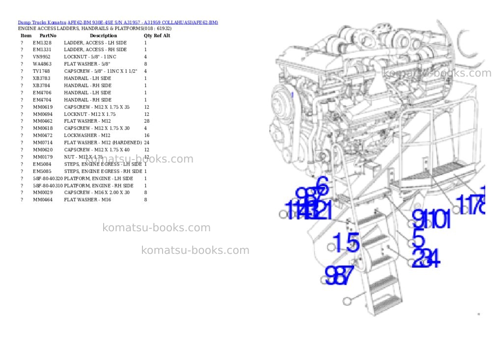 Komatsu afe62-bm 930e-4se s/n a31957 - a31959 collahuasi Parts catalog cover Page 9 Komatsu afe62-bm 930e-4se s/n a31957 - a31959 collahuasi Parts catalog cover Page 9