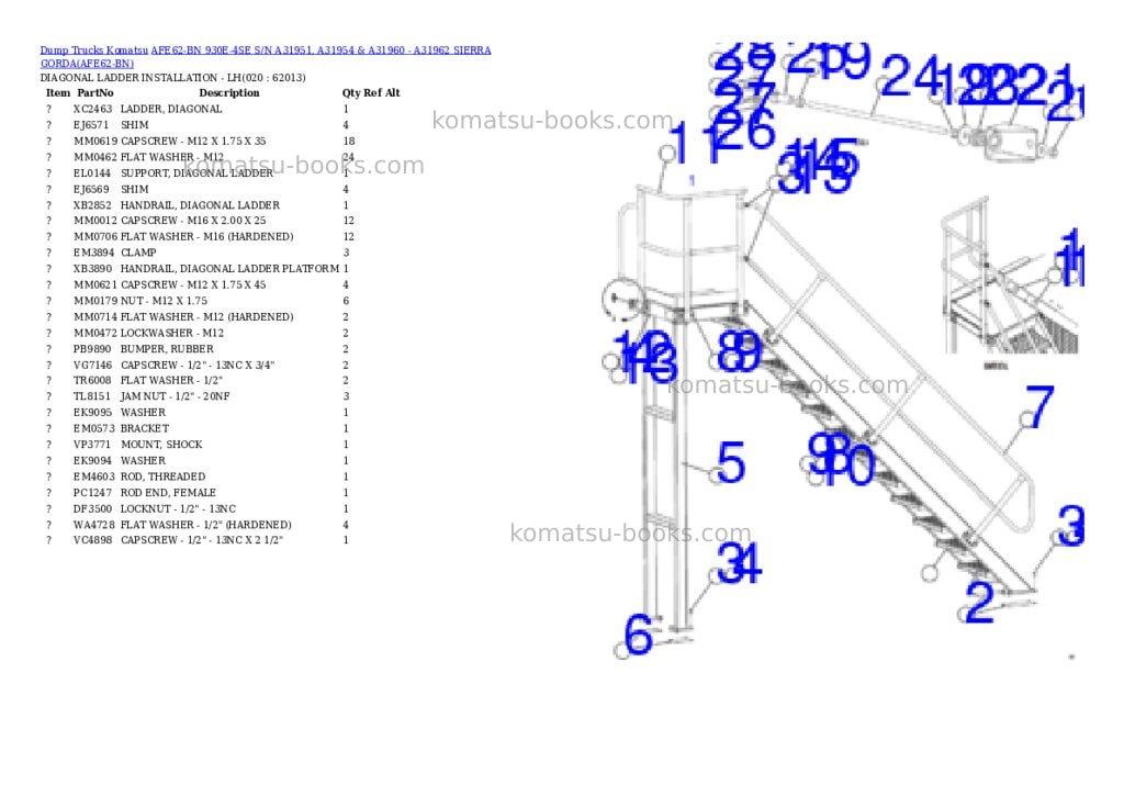 Komatsu afe62-bn 930e-4se s/n a31951, a31954 & a31960 - a31962 sierra gorda Parts catalog cover Page 10
