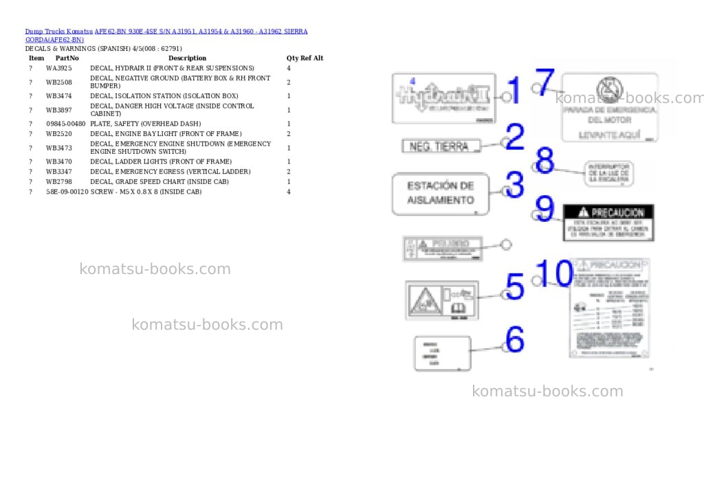 Komatsu afe62-bn 930e-4se s/n a31951, a31954 & a31960 - a31962 sierra gorda Parts catalog cover Page 4